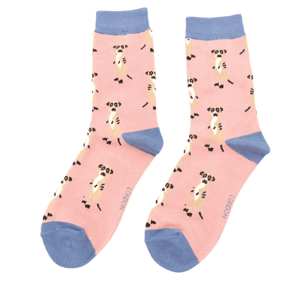 Ladies  Meerkats Design Bamboo Socks in Dusky Pink