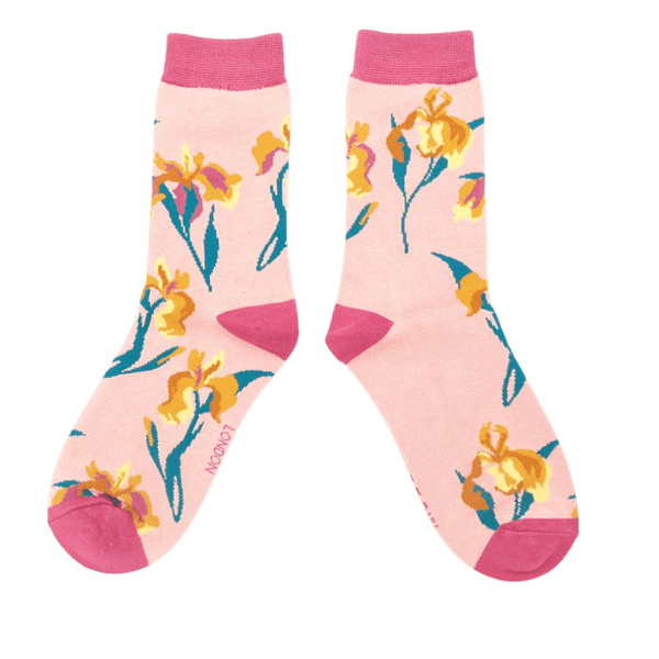 Ladies Wild Iris  Design Bamboo Socks in Dusky Pink
