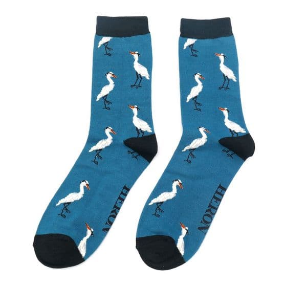 Men's Heron  Design Bamboo Socks in Blue