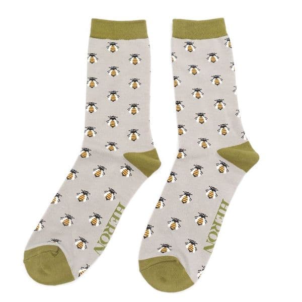 Men's Honey Bees Design Bamboo Socks in Grey