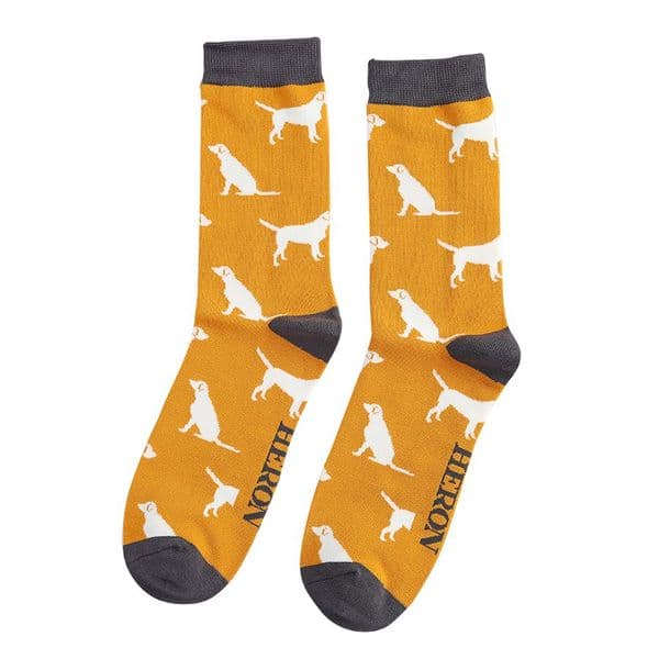 Men's  Labradors Design Bamboo Socks in Mustard