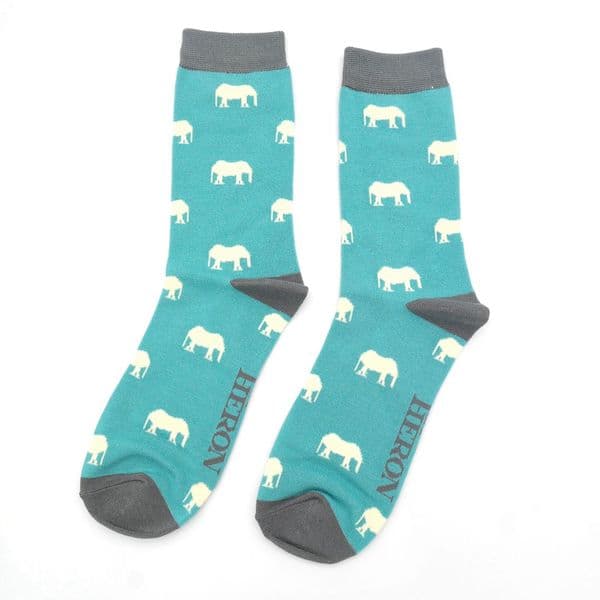 Men's  Mini Elephants  Design Bamboo Socks in Aqua