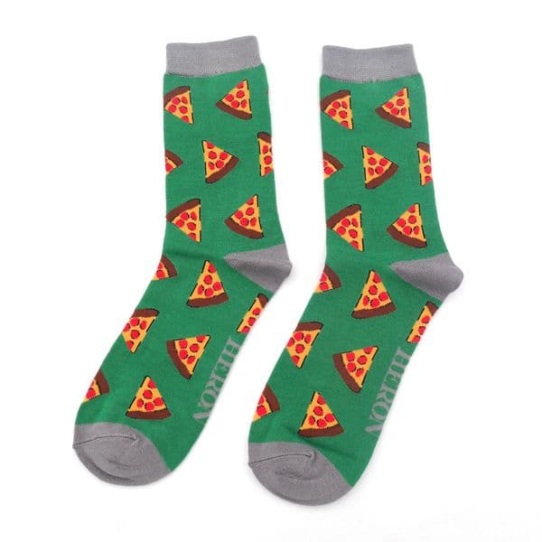Men's Pizza Slice  Design Bamboo Socks in Green