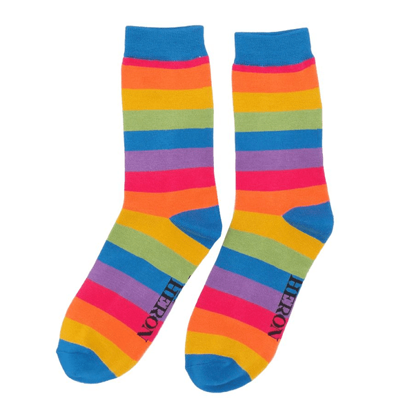 Men's  Thick Stripes Design Bamboo Socks in Rainbow