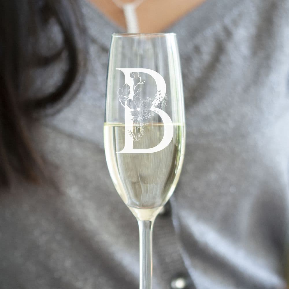 Floral Initial Champagne Flute