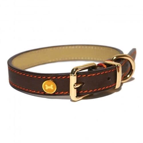 Rosewood Lux Leather Brown Dog Collar