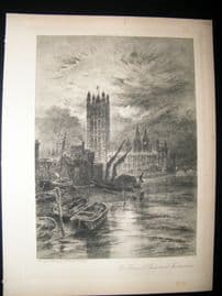 A. Brunet Debaines 1902 Etching, Houses of Parliament, Westminster, London