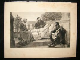 A.P.Masse 1895 etching after Leighton. 'How Lisa Loved The King'.