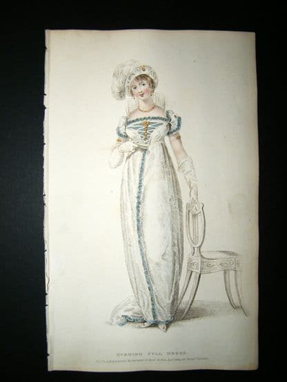 Ackermann 1809 Hand Col Regency Fashion Print. Evening Full Dress | Albion Prints