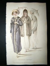 Ackermann 1810 Hand Col Regency Fashion Print. Promenade Dresses 4-5