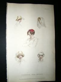 Ackermann 1811 Hand Col Regency Fashion Print. Fashionable Head Dresses 5-37