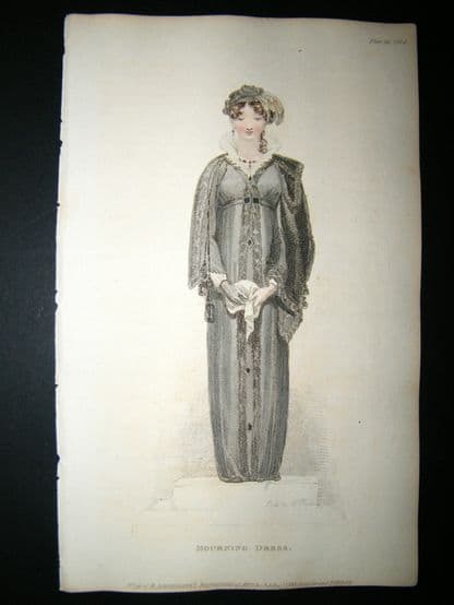 Ackermann 1811 Hand Col Regency Fashion Print. Mourning Dress 6-36 | Albion Prints