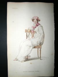 Ackermann 1812 Hand Col Regency Fashion Print. Indoor Morning Dress 7-18