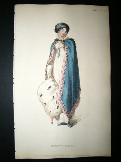 Ackermann 1813 Hand Col Regency Fashion Print. Morning Dress 9-14 | Albion Prints