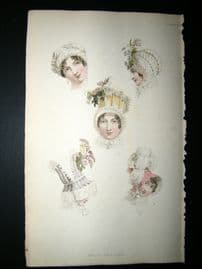 Ackermann 1814 Hand Col Regency Fashion Print. Head Dresses 12-29