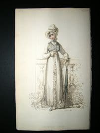Ackermann 1814 Hand Col Regency Fashion Print. Promenade Dress 12-19