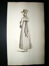 Ackermann 1814 Hand Col Regency Fashion Print. Walking Dress 12-20