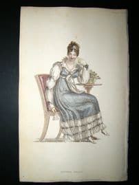 Ackermann 1815 Hand Col Regency Fashion Print. Dinner Dress 14-16