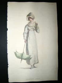 Ackermann 1815 Hand Col Regency Fashion Print. Promenade Dress 14-11
