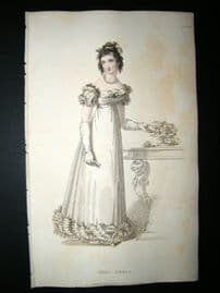 Ackermann 1821 Hand Col Regency Fashion Print. Full Dress 12-35