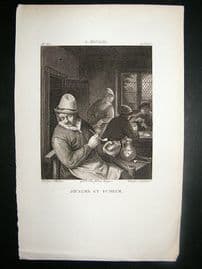 After A. ostade C1810 Antique Print. Joueurs Et Fumeur, Smoking