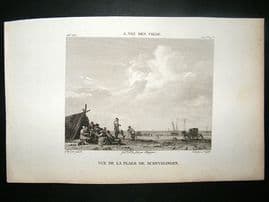 After A. Van Den Velde C1810 Antique Print. Vue de La Plage Schevelingen