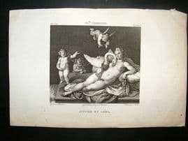 After A. Veronese C1810 Antique Print. Jupiter Et Leda, Cherubs, Nude & Swan