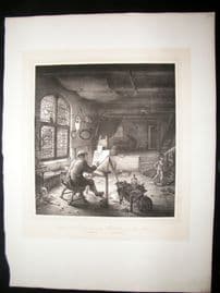 After Adrian van Ostade C1840 LG Folio Print. The Painter in his Workshop