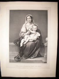 After Bartolome Esteban Murillo C1840 LG Folio Print. Madonna and Child