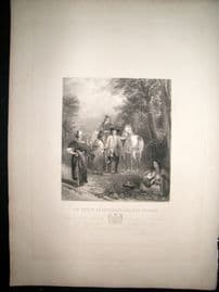 After C.R.Leslie C1840 LG Folio Antique Print. Sir Roger De Coverley & The Gypsies