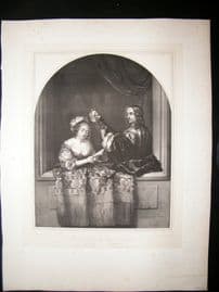 After Caspar Netscher C1840 LG Folio Print. Singing Lady & Lute Player