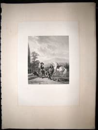 After Mourenhout 1854 LG Folio Steel Engraving. Preparing for the Chase. Horse