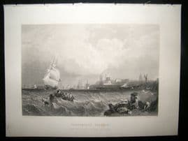 After Stanfield C1870 Antique Print, Portsmouth Harbour, Ship, Art Journal
