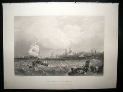 After Stanfield C1870 Antique Print, Portsmouth Harbour, Ship, Art Journal | Albion Prints