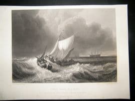 After Turner 1862 Antique Print, Dutch Boats in a Gale, Maritime, Art Journal