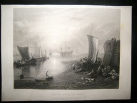 After Turner 1862 Antique Print, The Sun Rising in a Mist, Maritime, Art Journal