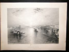 After Turner 1864 Antique Print, Approach to Venice, Italy, Art Journal