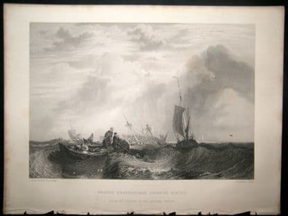 After Turner 1864 Antique Print, Orange Merchentman going to Pieces, Maritime | Albion Prints