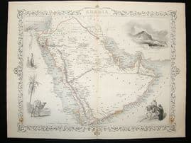 Arabia: 1852 Antique Map. Decorative. Tallis Rapkin