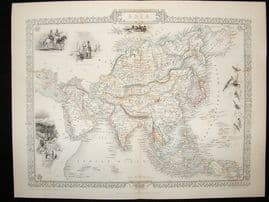 Asia: 1852 Antique Map. Decorative. Tallis Rapkin