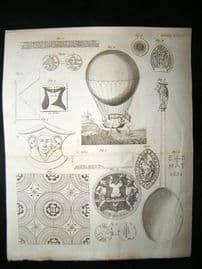 Ballooning etc 1785 Antique Print