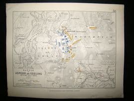 Battle of Aspern or Essling, Vienna, Austria: 1848 Antique Battle Plan. Johnston
