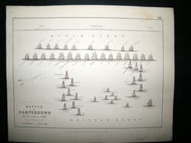 Battle of Camperdown, Holland, Naval Ships: 1848 Antique Battle Plan. Johnston