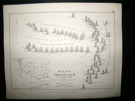 Battle of Trafalgar, Spain, Ships Naval: 1848 Antique Battle Plan. Johnston