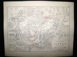 Battle of Vitoria, Spain: 1848 Antique Battle Plan. Johnston