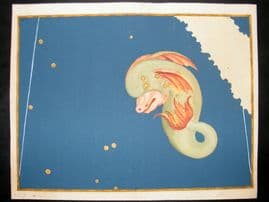Bayer Uranometria 1661 Folio Hand Col Celestial Map. Delphinus 17 Dolphin