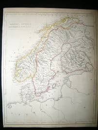 Becker C1840 Antique Map. Norway, Sweden, Denmark, Finland