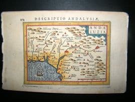 Bertius 1616 Antique Hand Col Map. Andaluzia, Andalusia Seville Spain