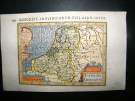 Bertius 1616 Hand Col Map. Inferior Germania. Holland, Germany, Luxemburg