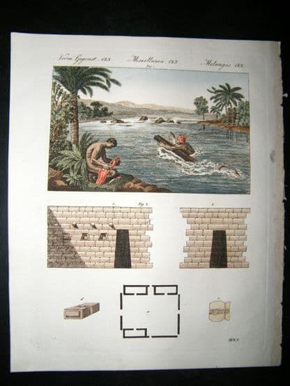 Bertuch C1815 Hand Col Print. South America, Incas & Rapids | Albion Prints